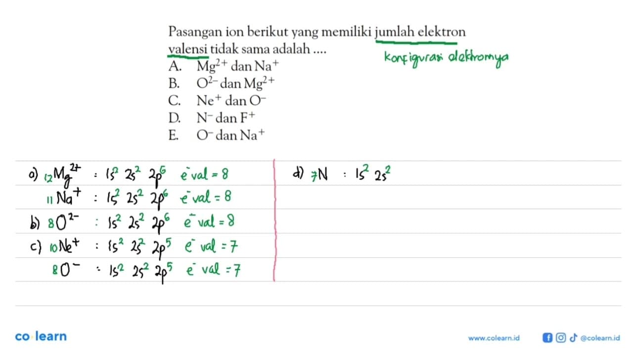 Pasangan ion berikut yang memiliki jumlah elektron valensi