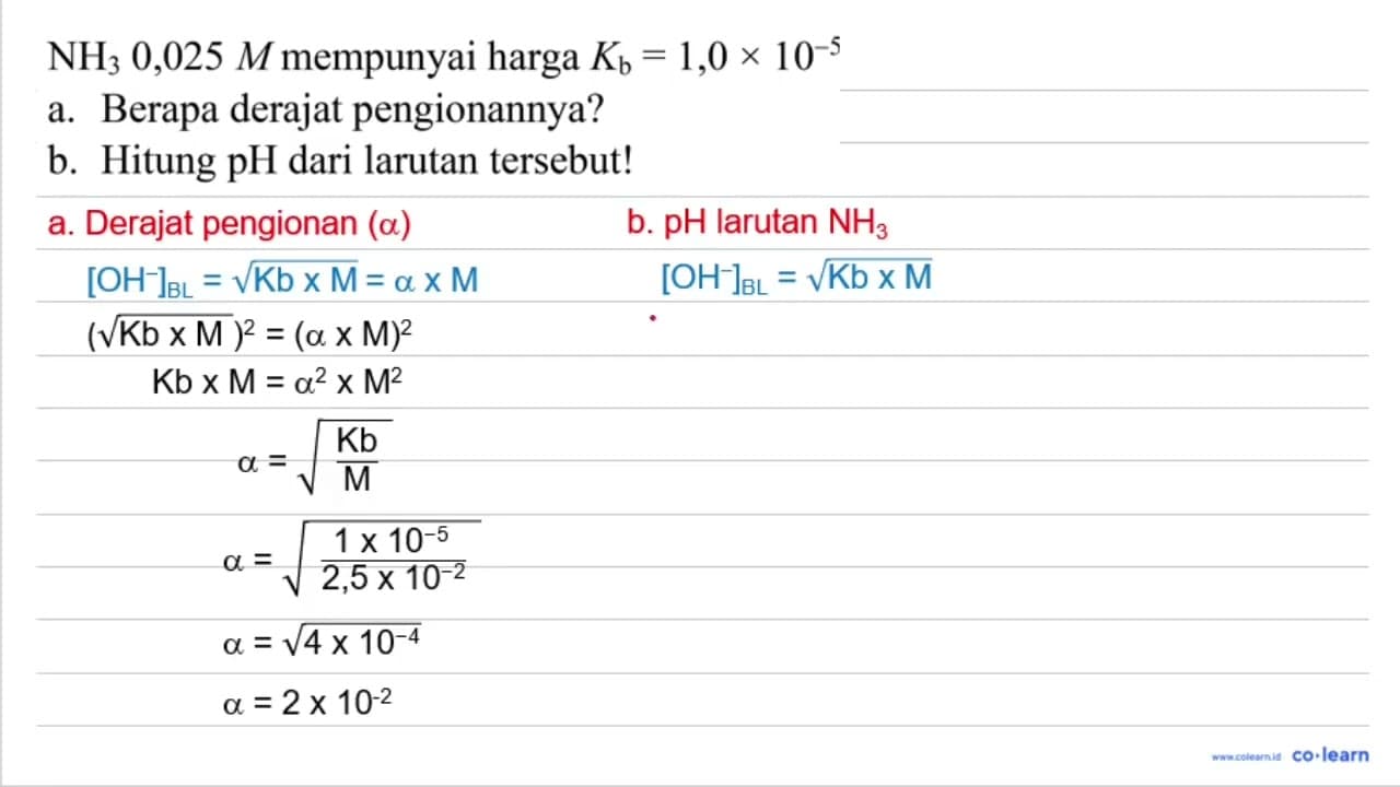 NH_(3) 0,025 M mempunyai harga K_(b)=1,0 x 10^(-5) a.