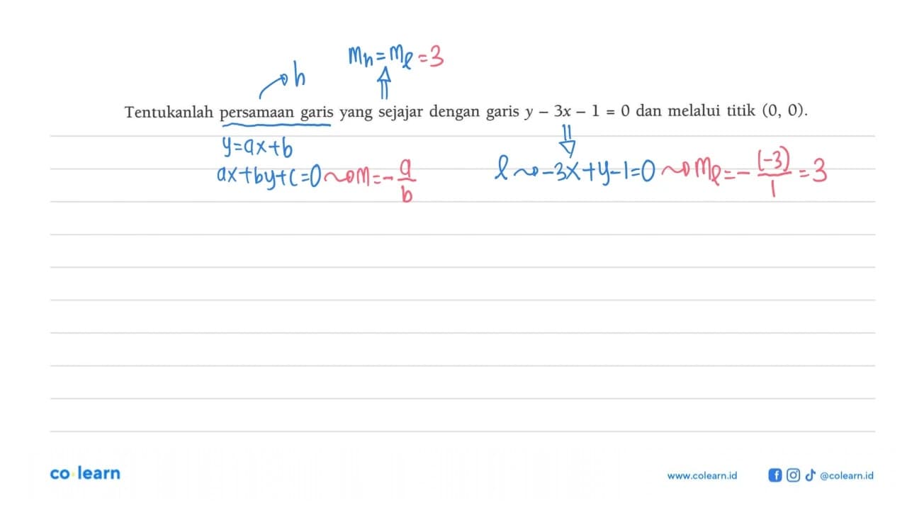 Tentukanlah persamaan yang sejajar dengan y-3x-1=0 dan