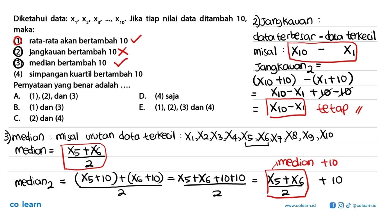 Diketahui data: x1,x2,x3, ..., x10. Jika tiap nilai data