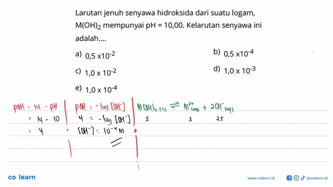 Larutan jenuh senyawa hidroksida dari suatu logam, M(OH)2