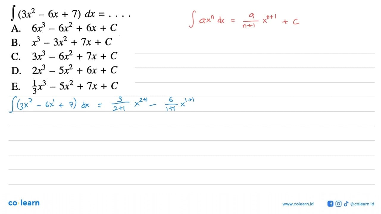 integral (3x^2-6x+7) dx=...