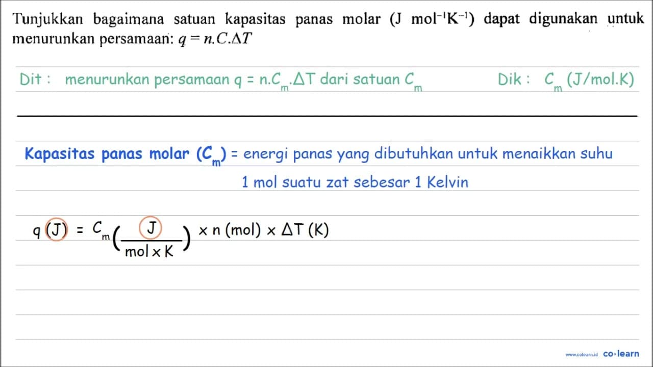 Tunjukkan bagaimana satuan kapasitas panas molar (J
