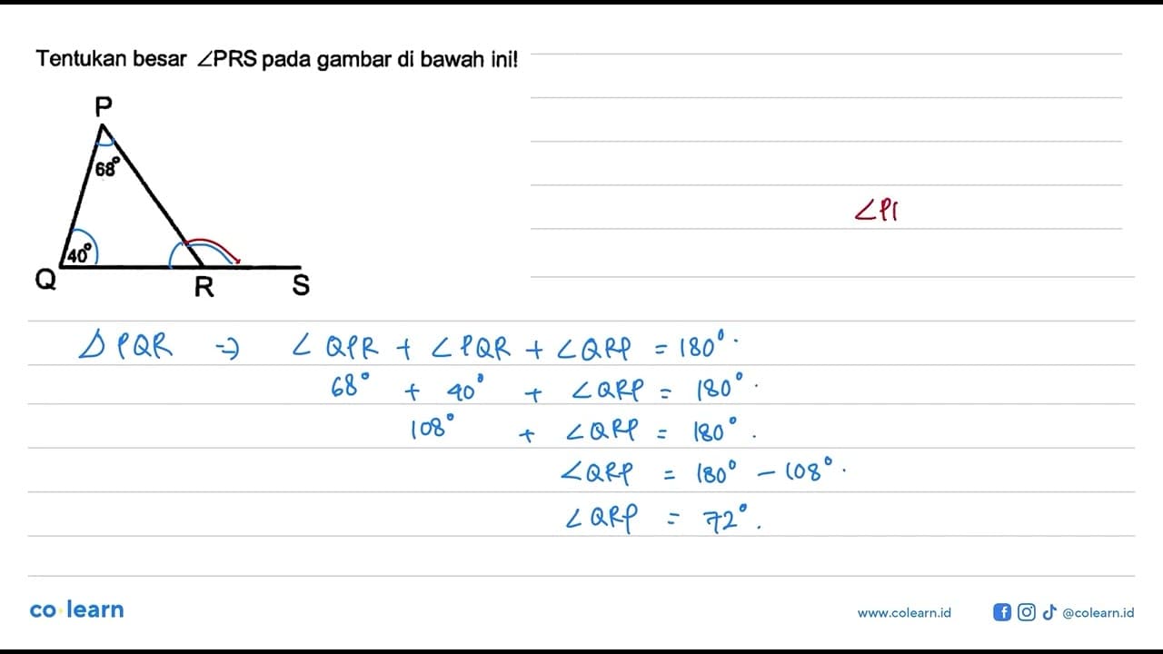 Tentukan besar sudut PRS pada gambar di bawah ini! P 68 Q