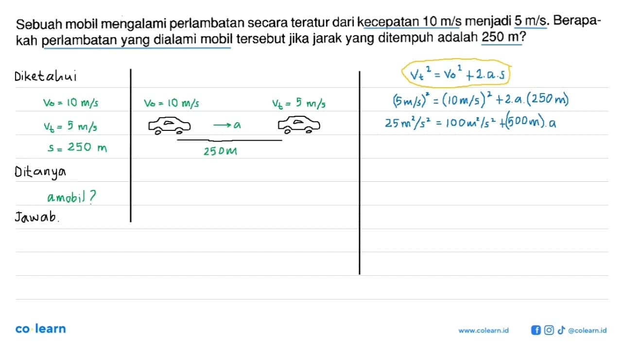 Sebuah mobil mengalami perlambatan secara teratur dari