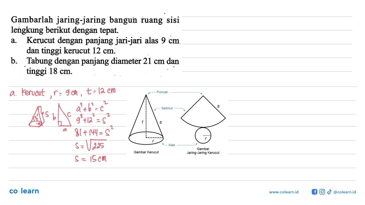 Gambarlah jaring-jaring bangun ruang sisi lengkung berikut