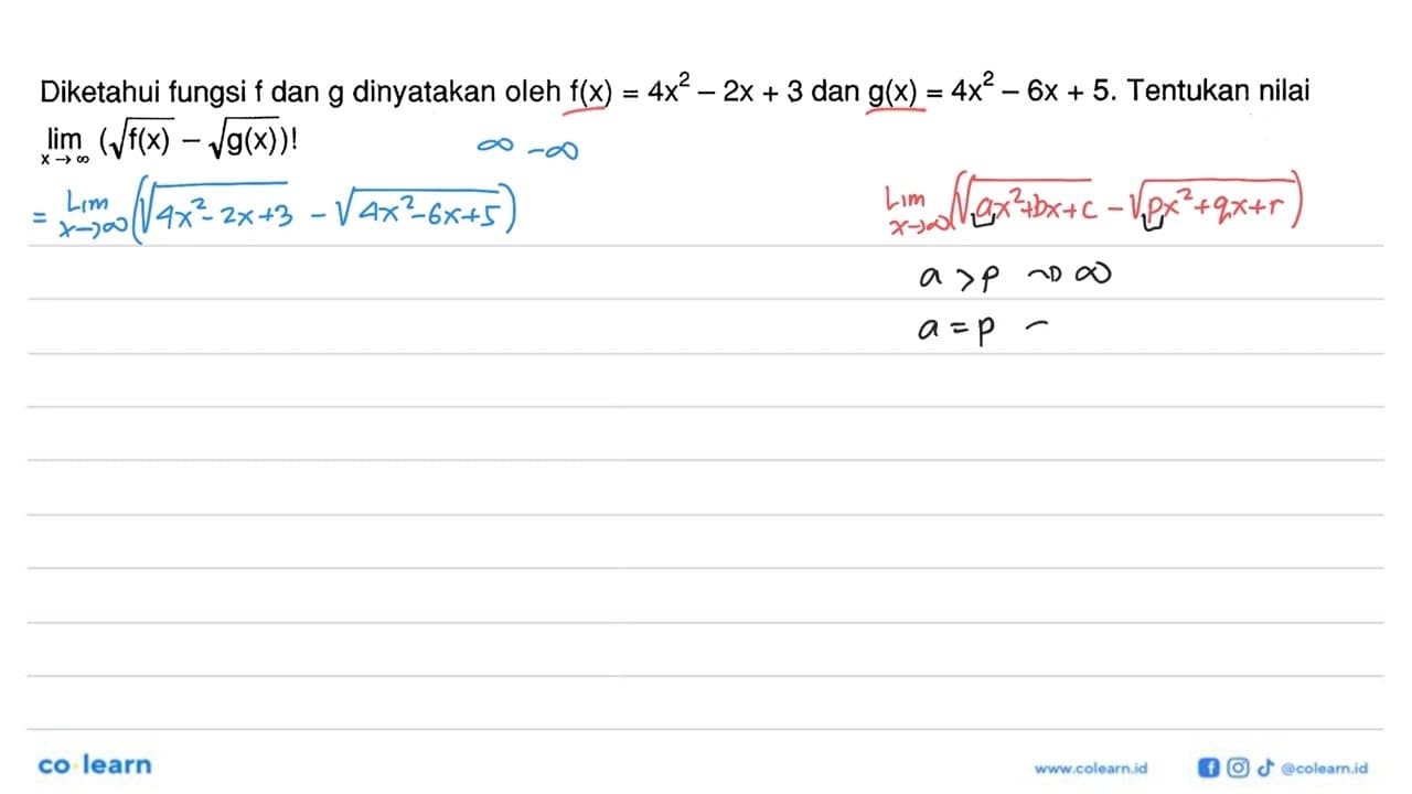 Diketahui fungsi f dan g dinyatakan oleh f(x)=4x^2-2x+3 dan