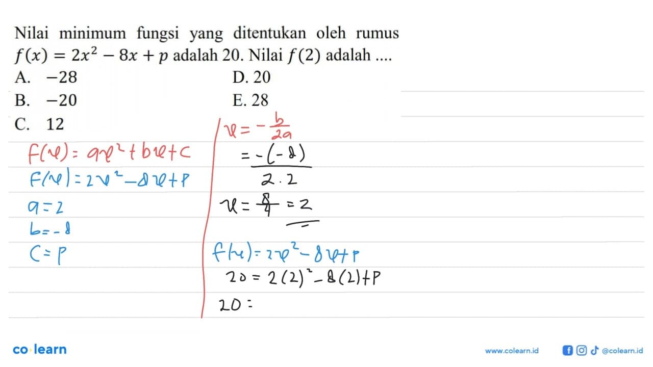 Nilai minimum fungsi yang ditentukan oleh rumus