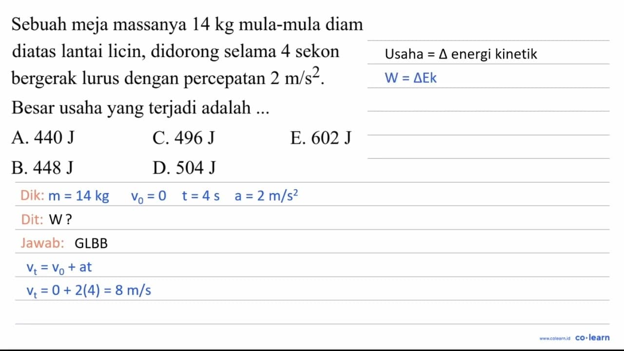 Sebuah meja massanya 14 kg mula-mula diam diatas lantai