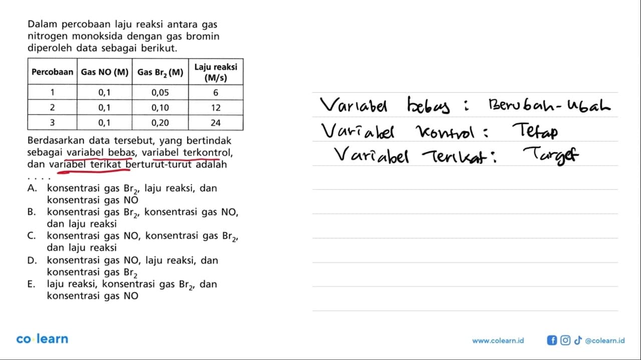 Dalam percobaan laju reaksi antara gas nitrogen monoksida