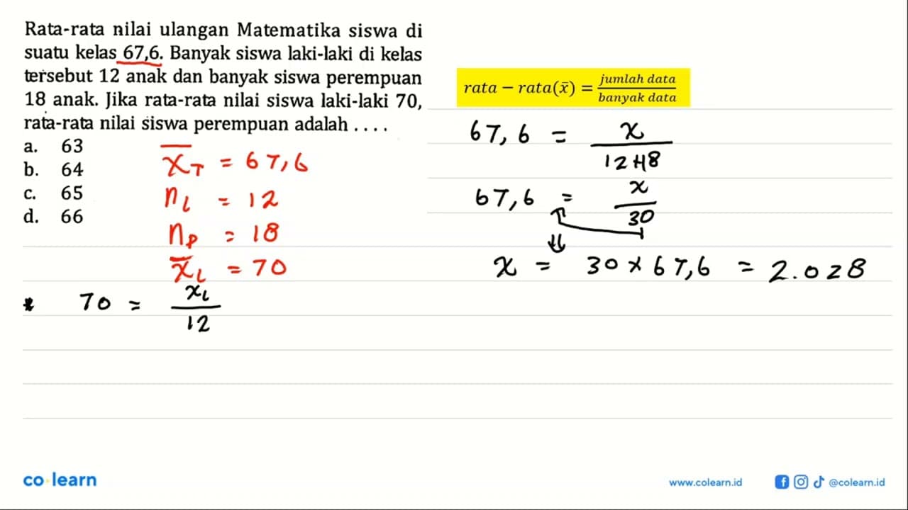 Rata-rata nilai ulangan Matematika siswa di suatu kelas