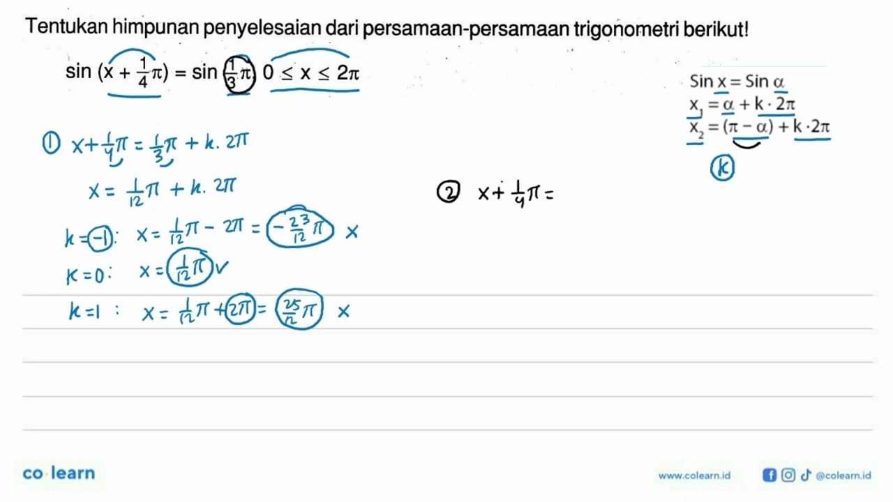 Tentukan himpunan penyelesaian daripersamaan-persamaan