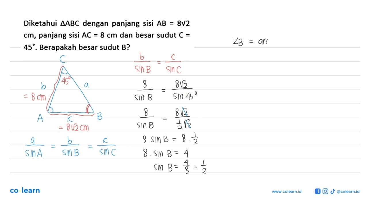 Diketahui segitiga ABC dengan panjang sisi AB=8 akar(2) cm,