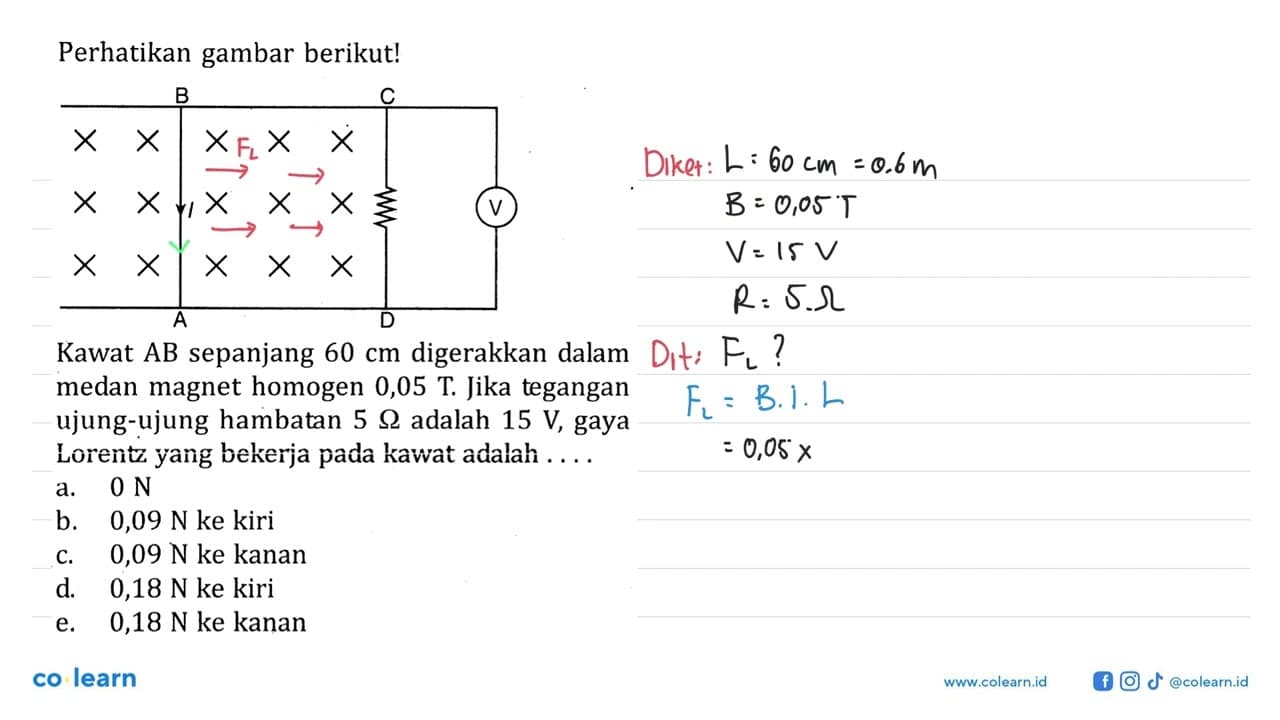 Perhatikan gambar berikut! ABCD V IKawat AB sepanjang 60 cm