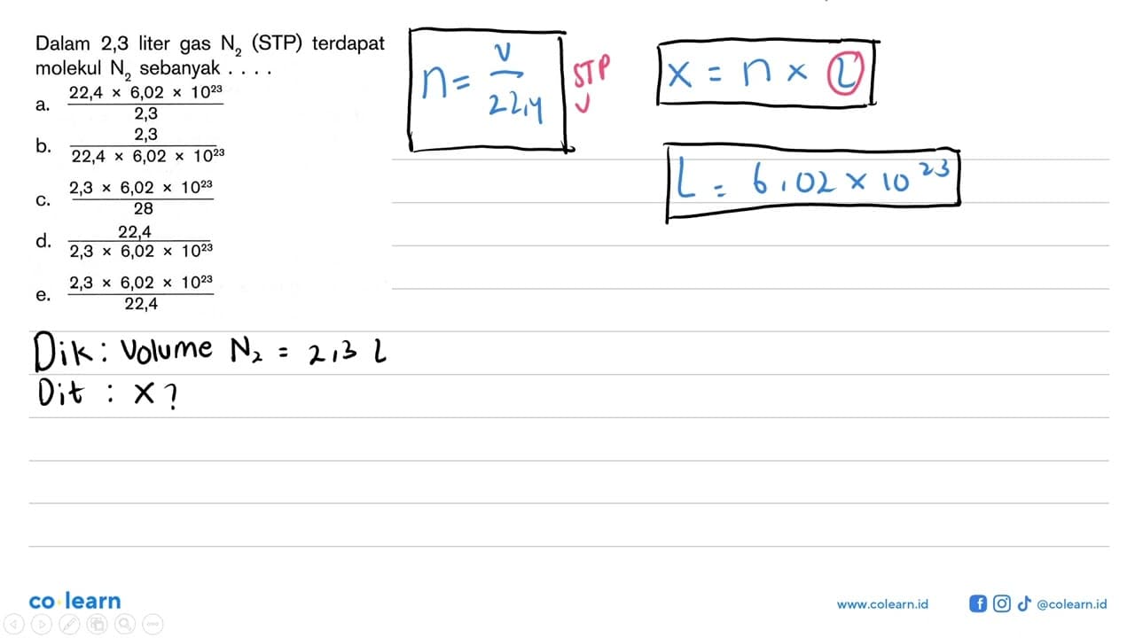 Dalam 2,3 liter gas N2 (STP) terdapat molekul N2 sebanyak