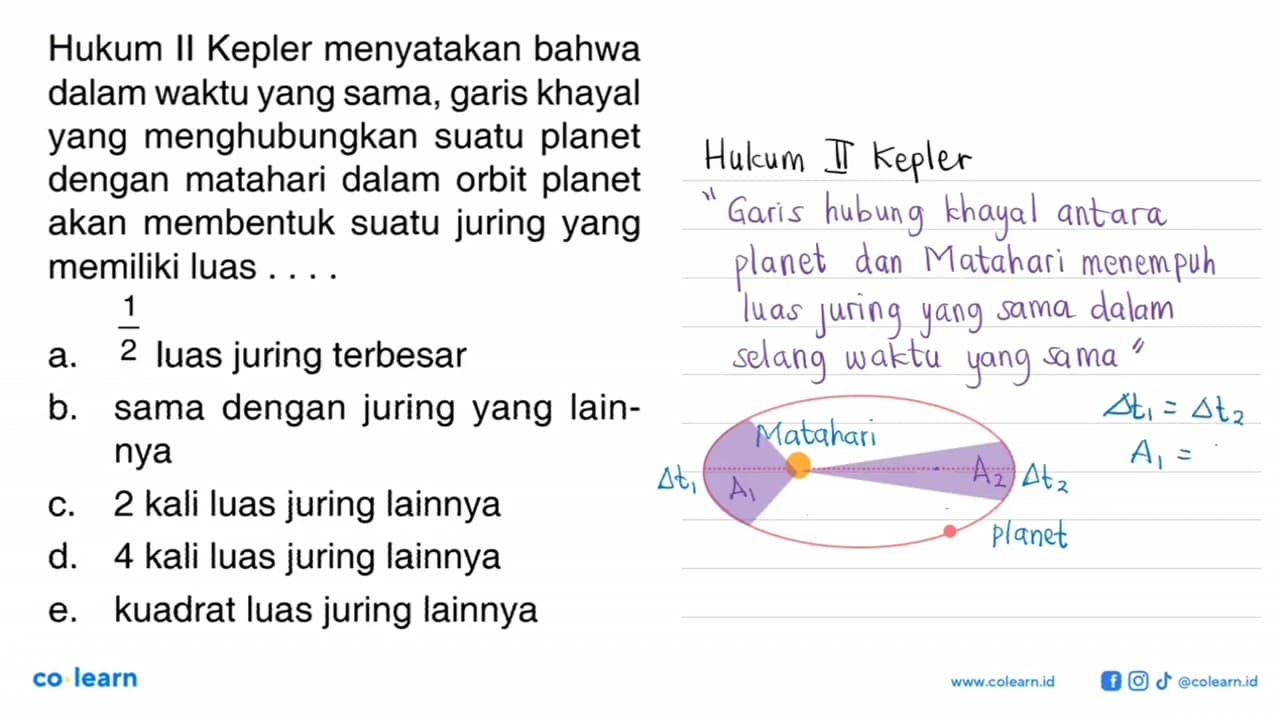 Hukum II Kepler menyatakan bahwa dalam waktu yang sama,