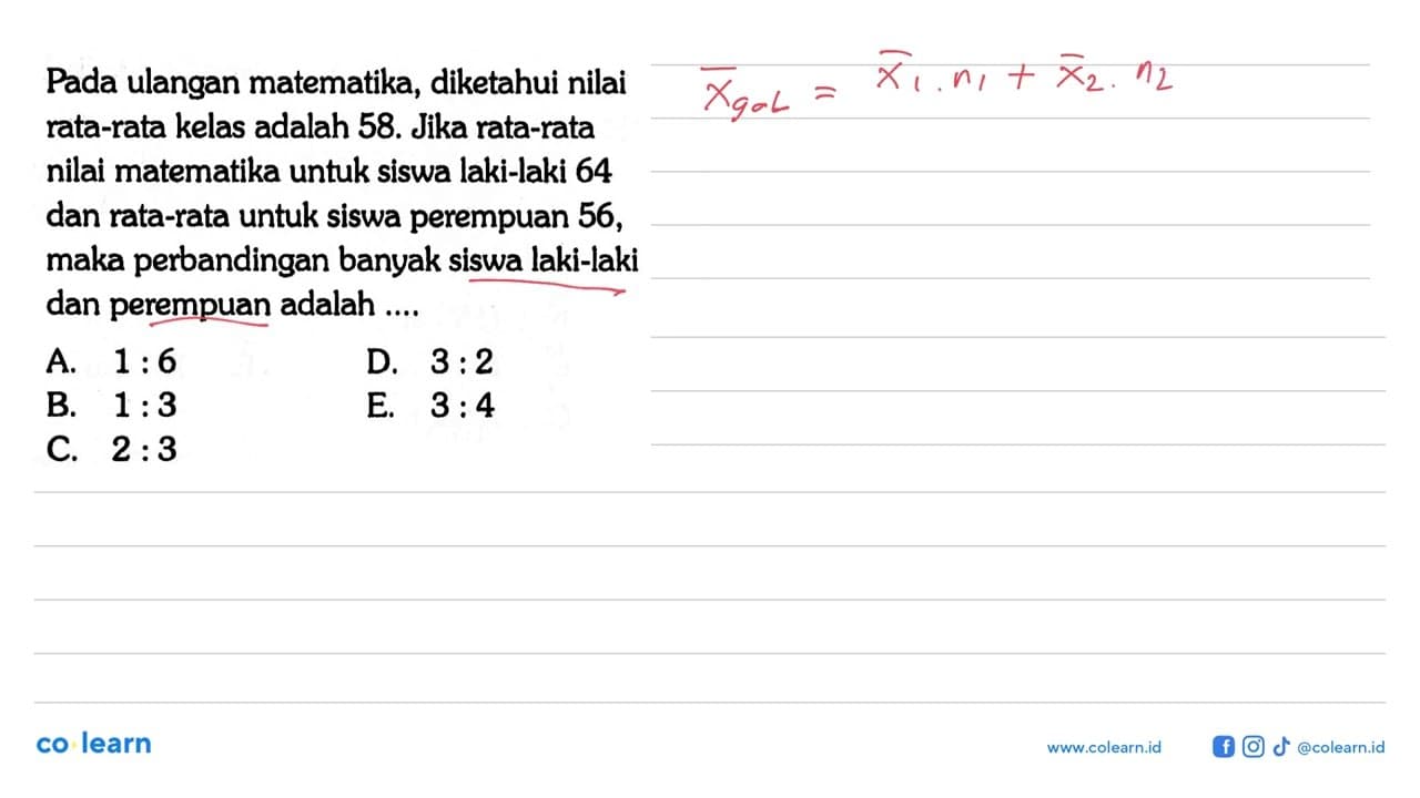 Pada ulangan matematika, diketahui nilai rata-rata kelas