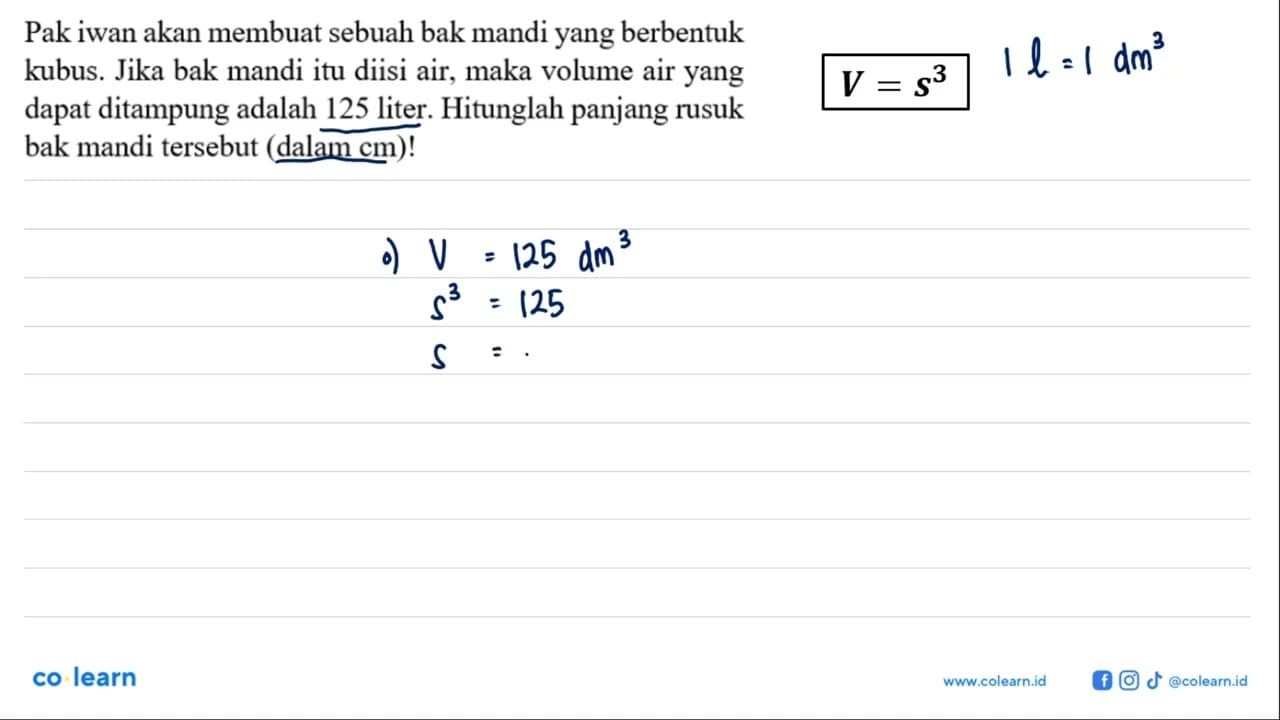 Pak iwan akan membuat sebuah bak mandi yang berbentuk