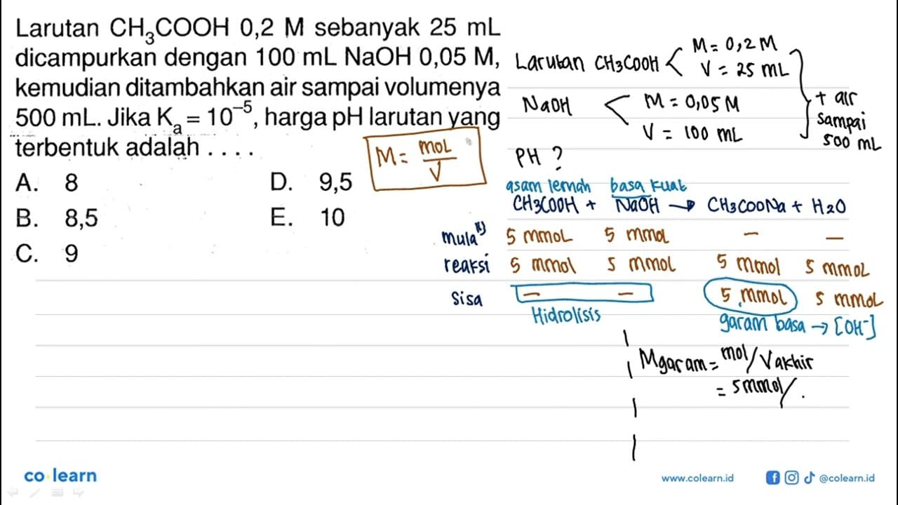 Larutan CH3COOH 0,2 M sebanyak 25 mL dicampurkan dengan 100