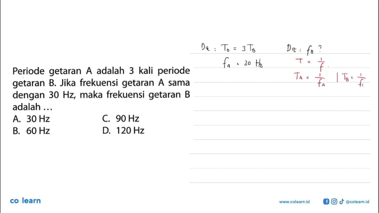 Periode getaran A adalah 3 kali periode getaran B. Jika