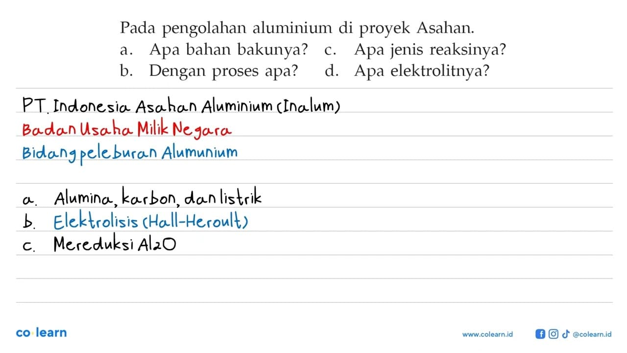 Pada pengolahan aluminium di proyek Asahan. a. Apa bahan