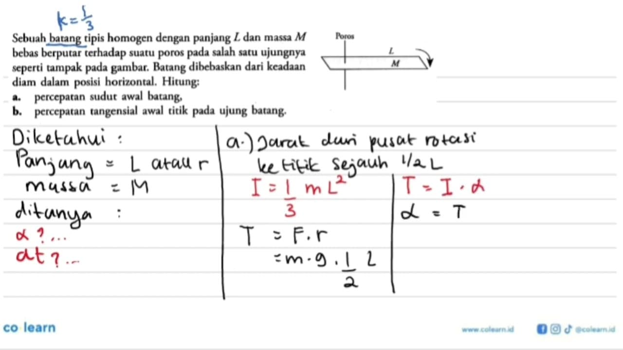 Sebuah batang tipis homogen dengan panjang L dan massa M