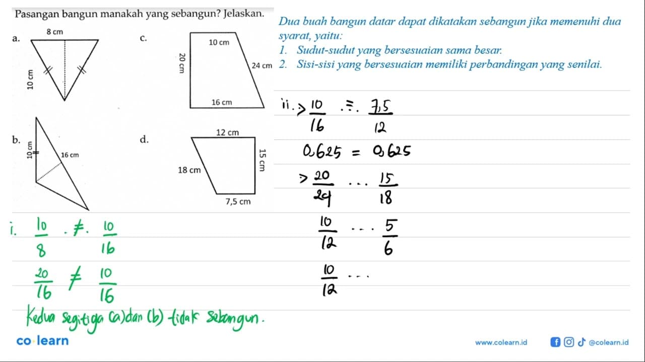 Pasangan bangun manakah yang sebangun? Jelaskan.a. 8 cm 10