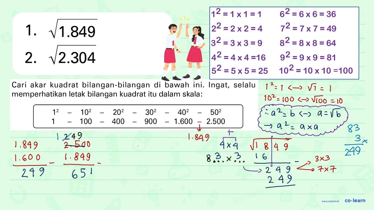 1. akar(1.849) 2. akar(2.304)