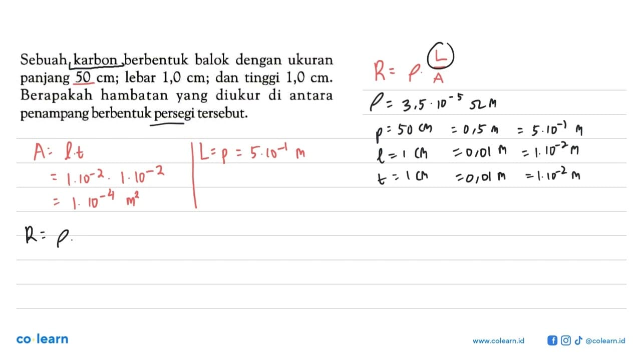 Sebuah karbon berbentuk balok dengan ukuran panjang 50 cm;