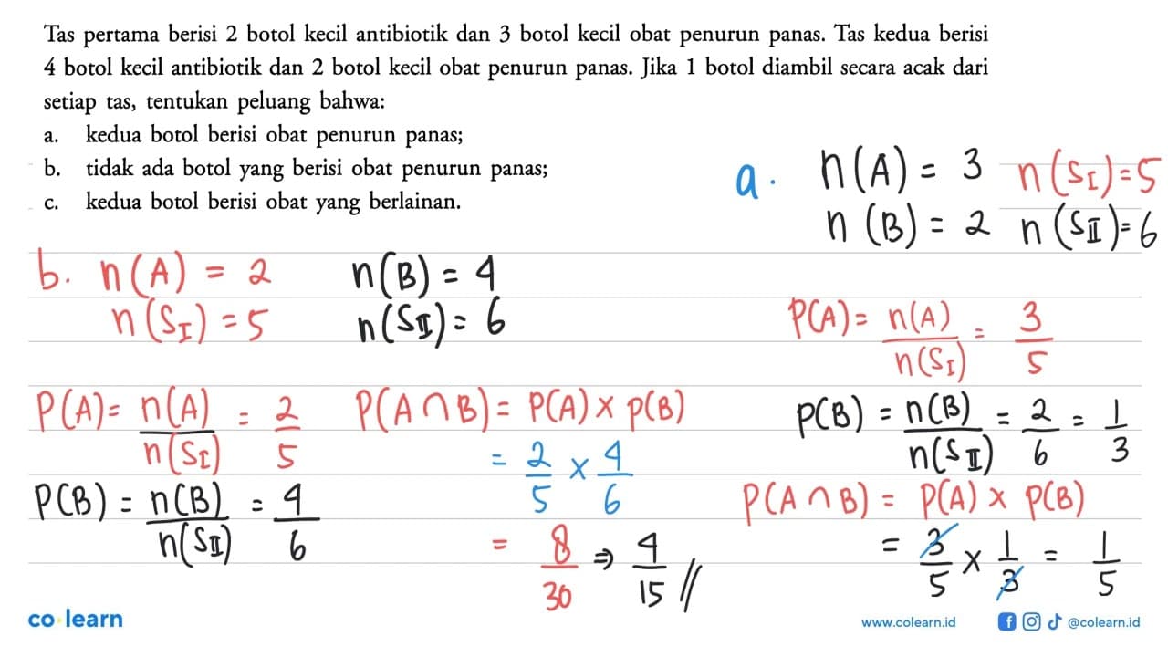 Tas pertama berisi 2 botol kecil antibiotik dan 3 botol