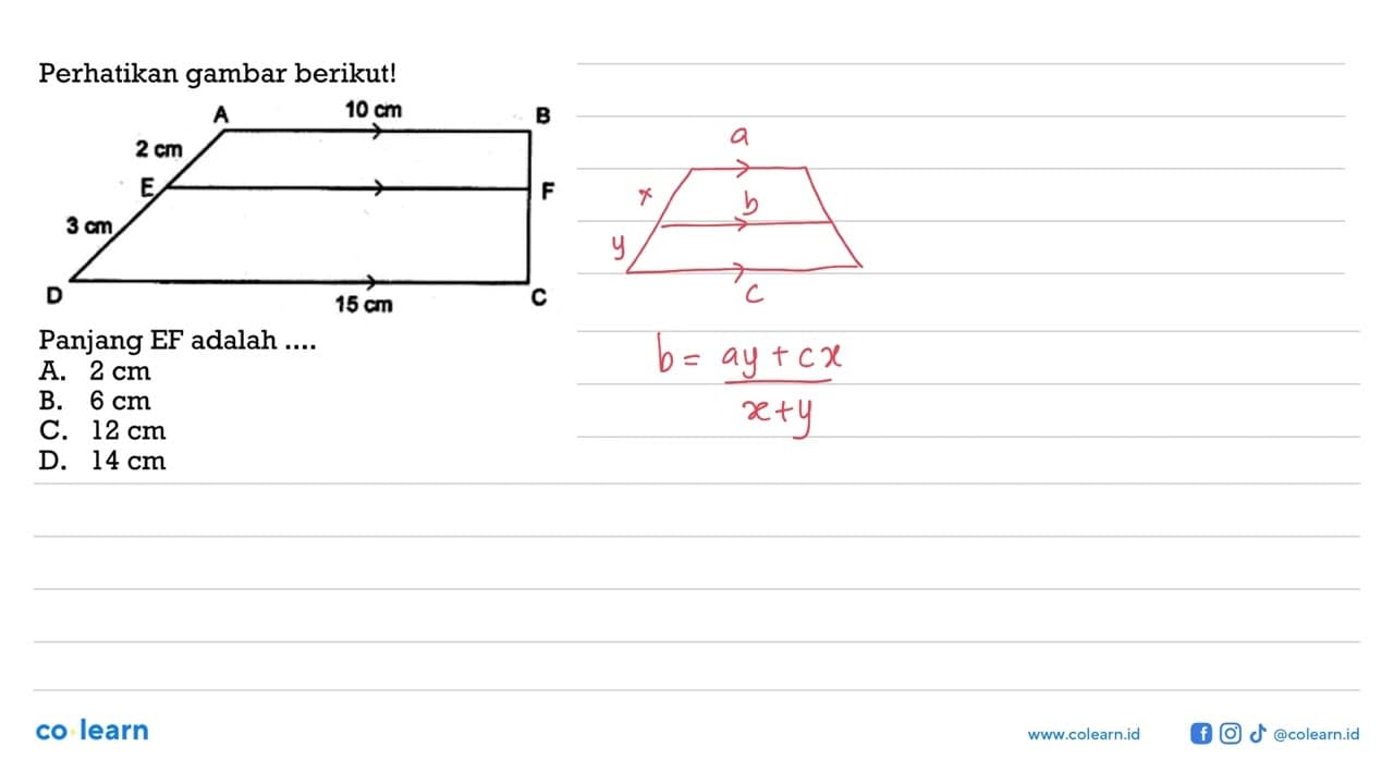 Perikan gambar berikut!Panjang EF adalah .... A. 2 cm B. 6