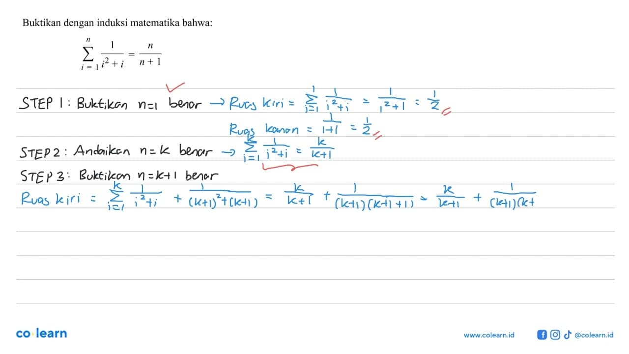 Buktikan dengan induksi matematika bahwa: sigma i=1 n