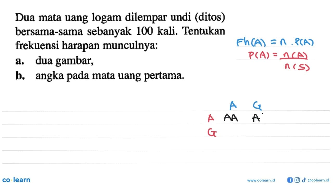 Dua mata uang logam dilempar undi (ditos) bersama-sama