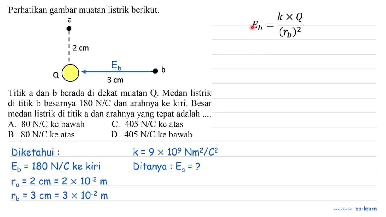 Perhatikan gambar muatan listrik berikut. a 2 cm Q 3 cm b