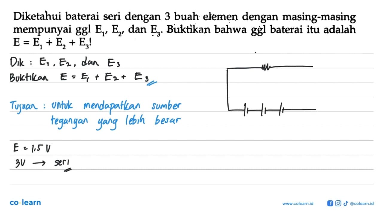 Diketahui baterai seri dengan 3 buah elemen dengan