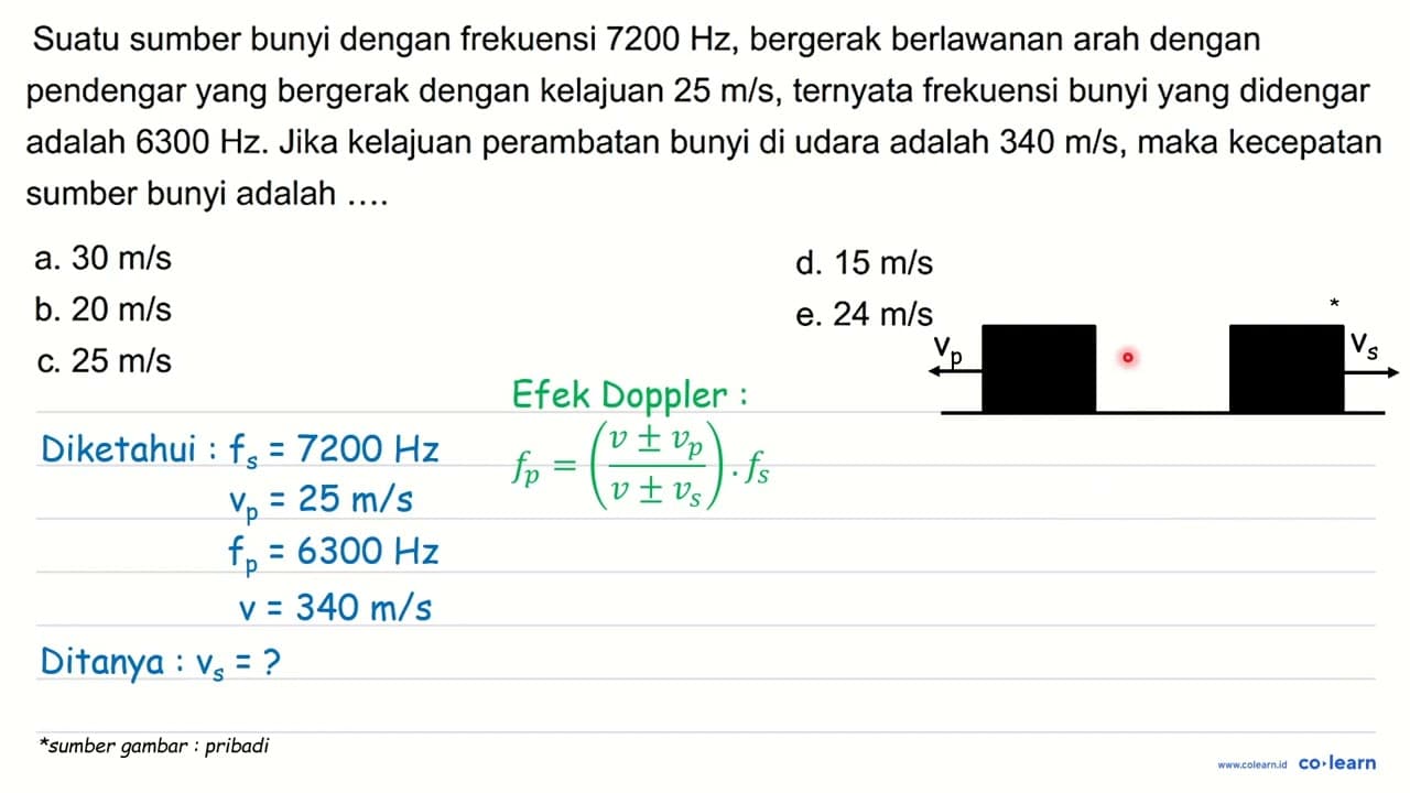 Suatu sumber bunyi dengan frekuensi 7200 Hz , bergerak