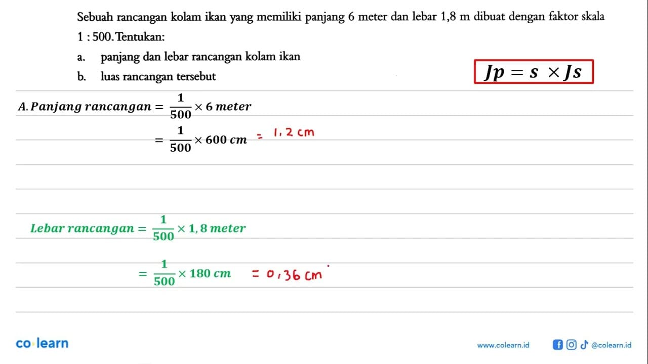 Sebuah rancangan kolam ikan yang memiliki panjang 6 meter