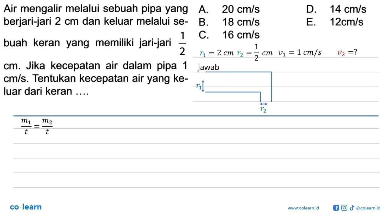 Air mengalir melalui sebuah pipa yang berjari-jari 2 cm dan