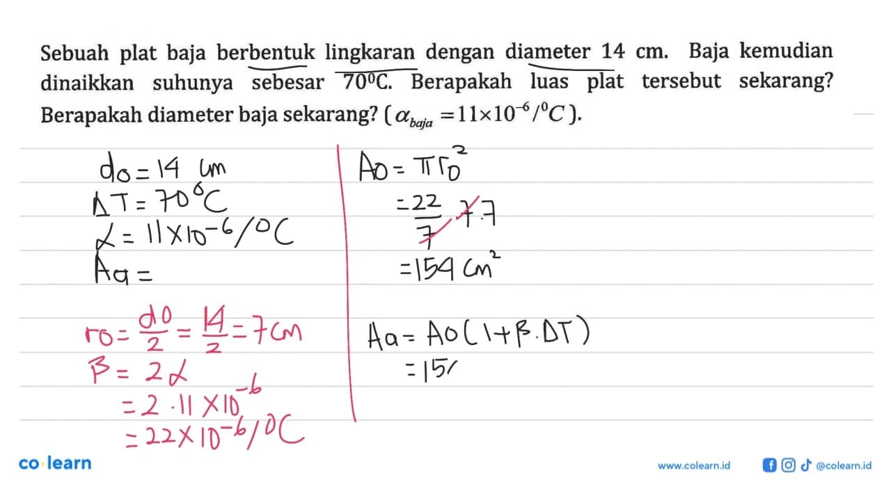 Sebuah plat baja berbentuk lingkaran dengan diameter 14 cm.