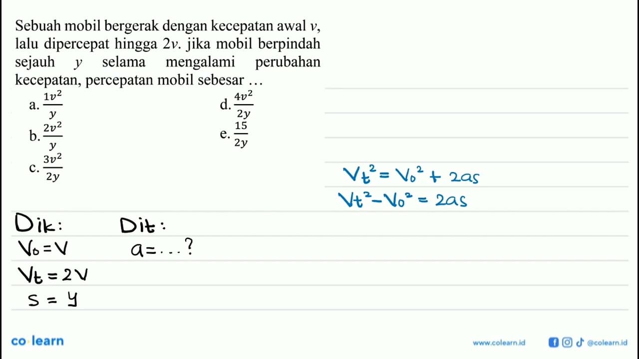 Sebuah mobil bergerak dengan kecepatan awal v, lalu