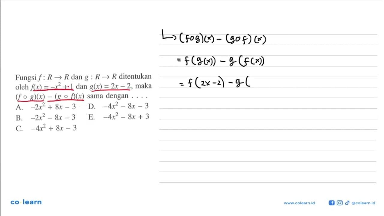 Fungsi f: R -> R dan g: R -> R ditentukan oleh f(x)=-x^2+1