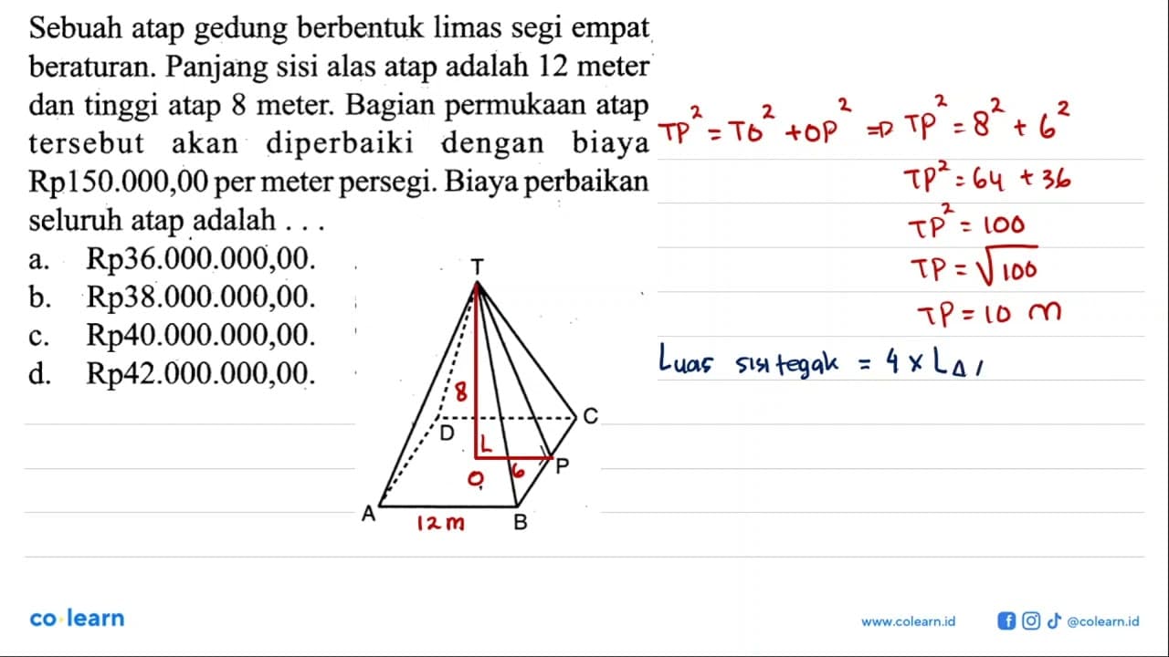 Sebuah atap gedung berbentuk limas segi empat beraturan.