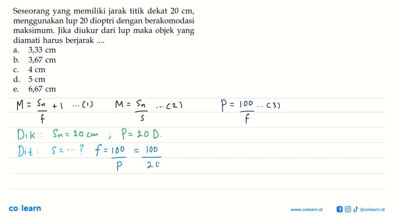 Seseorang yang memiliki jarak titik dekat 20 cm ,