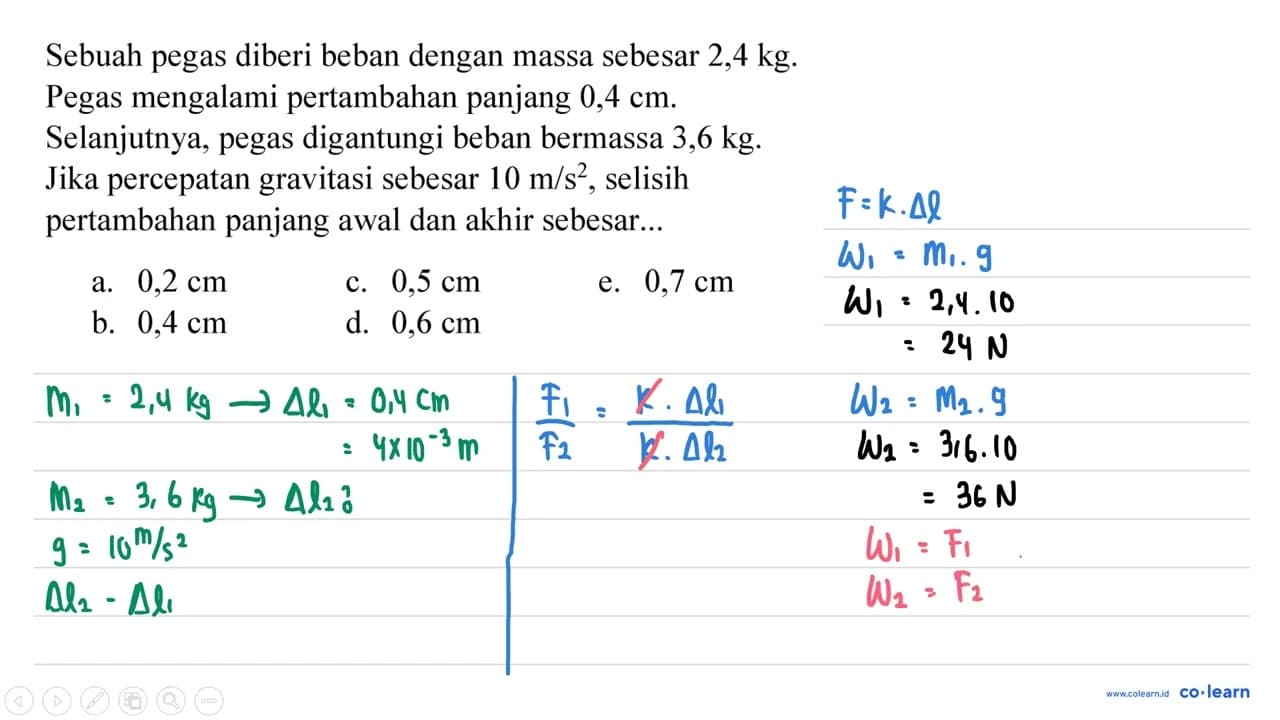 Sebuah pegas diberi beban dengan massa sebesar 2,4 kg .