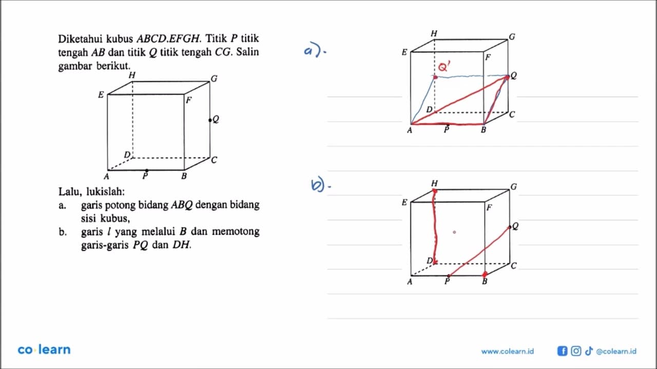 Diketahui kubus ABCD.EFGH. Titik P titik tengah AB dan