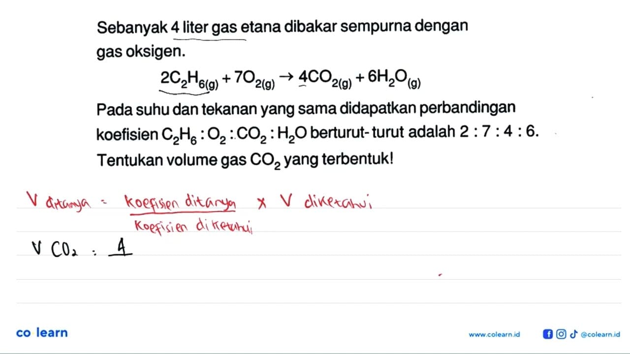 Sebanyak 4 liter gas etana dibakar sempurna dengan gas