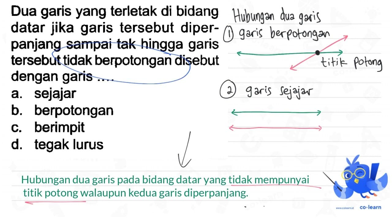 Dua garis yang terletak di bidang datar jika garis tersebut