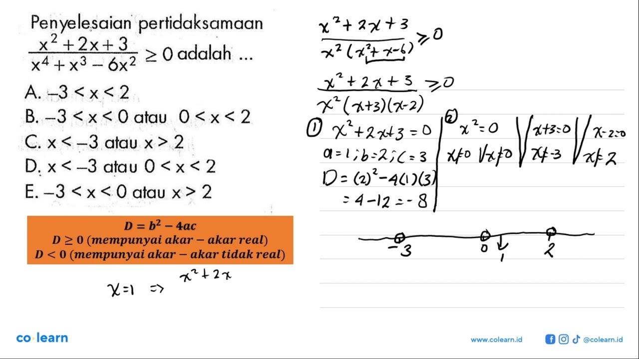 Penyelesaian pertidaksamaan (x^2 +2x+3)/( x^4 +