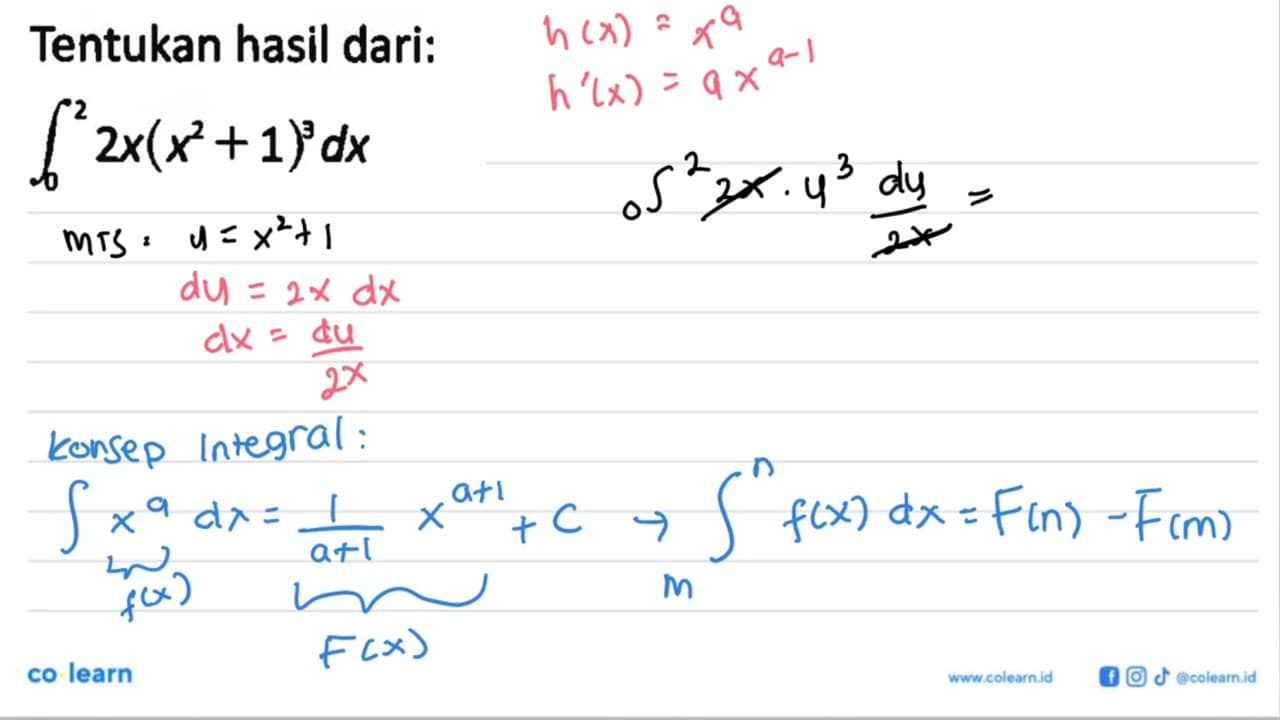 Tentukan hasil dari:integral 0 2 2x(x^2 + 1)^3 dx