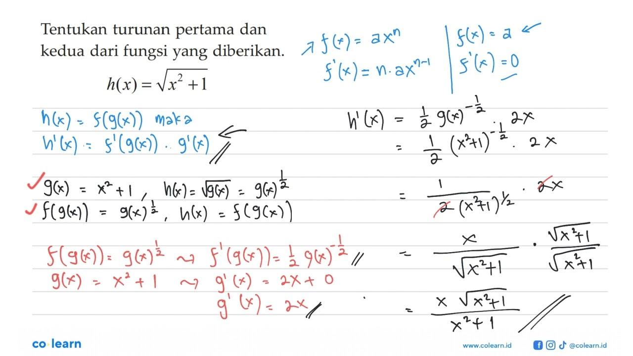 Tentukan turunan pertama dan kedua dari fungsi yang